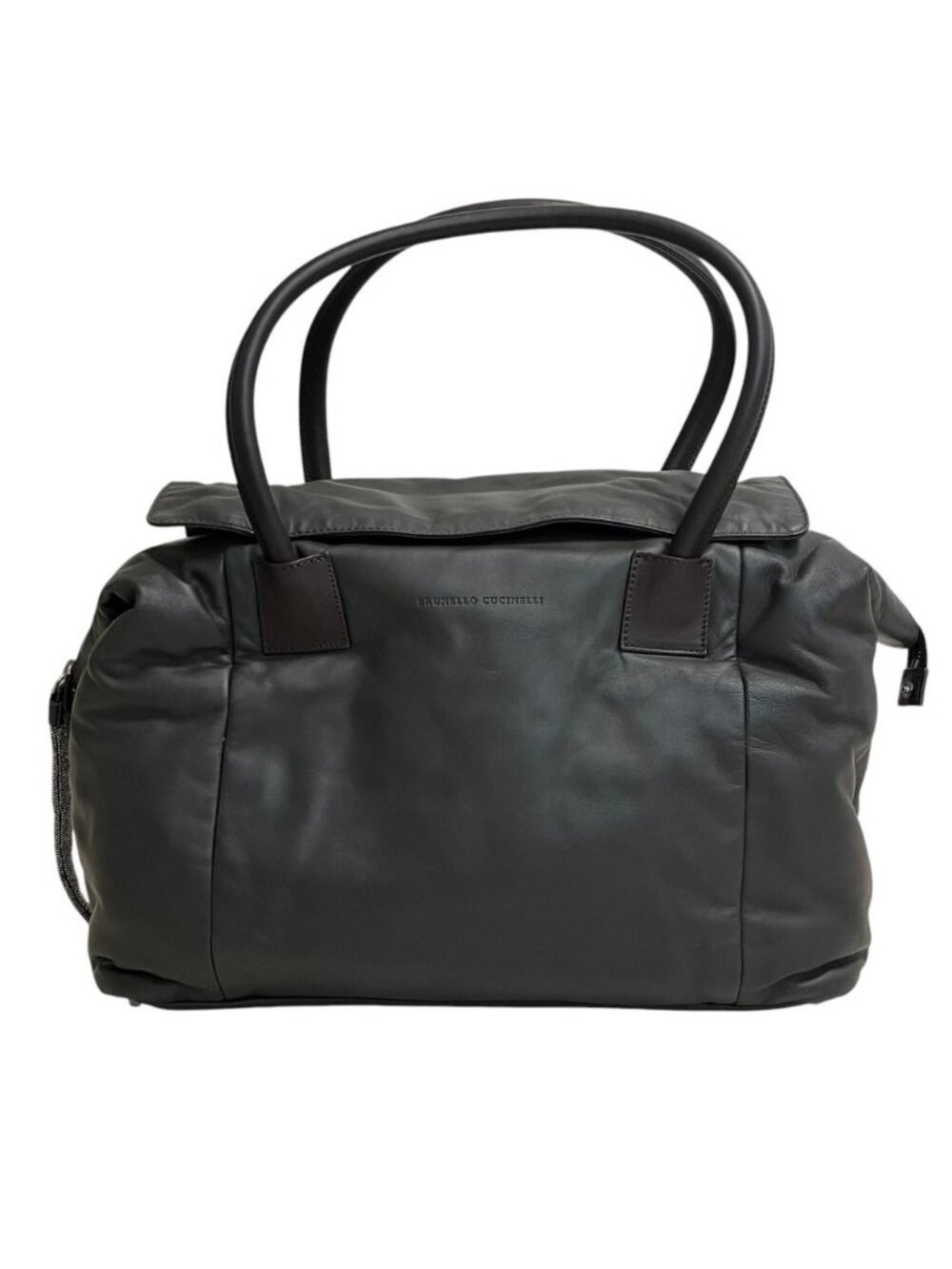Brunello Cucinelli Soft Leather Moni Refasuna Boston Bag Charcoal